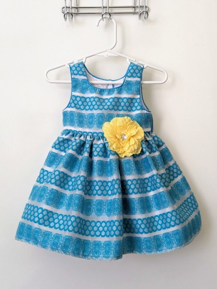 Size 12 Months Toddler Girls Turquoise Striped Flower Spring Dress Sleeveless Easter Dress 