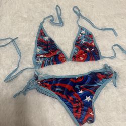 New small velvet American flag bikini y2k swimsuit low rise dancer outfit rave   Low rise scrunch bottom 