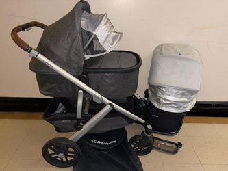 The Uppababy V2 Complete Set, which includes a stroller, bassinet, rain cover, and footmuff, is available in stores for $1,100. It's the ideal strolle