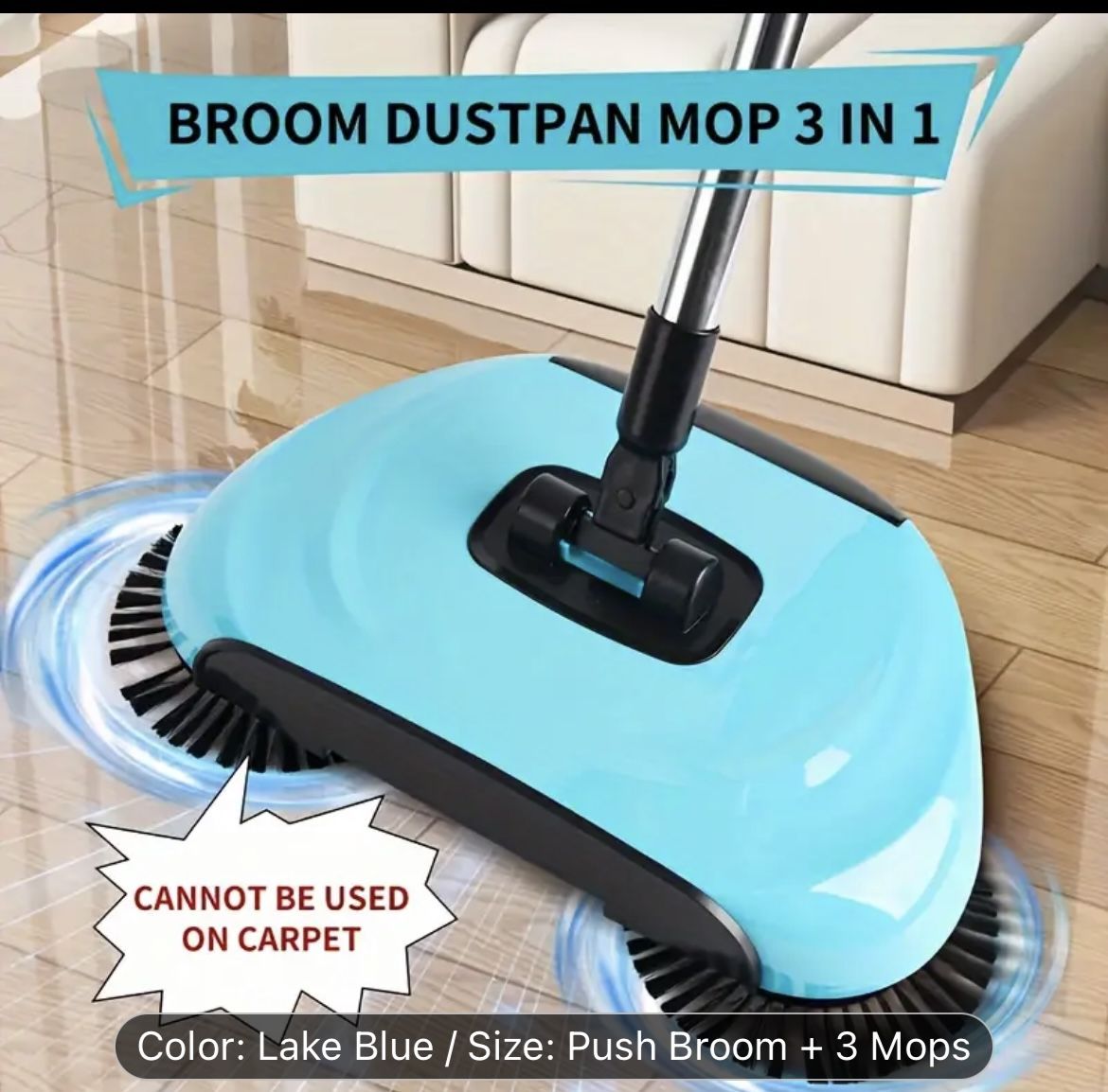 3-in-1 Walk-Behind Floor Cleaner & Vacuum Combo - Multi-Surface Sweeper/Mop for Hardwood, Tile & Laminate Floors, No-Bend Charging & Ergonomic Stainle