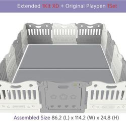 Baby Care Playpen – 14 Panels, Gray & Beige, Excellent Condition