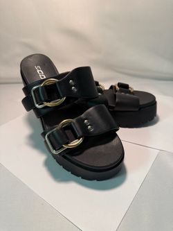 Black Platform Slide Sandals with Double Buckle