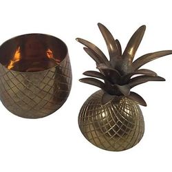 Vintage Brass Pineapple Lidded Jar Candlestick Holder。