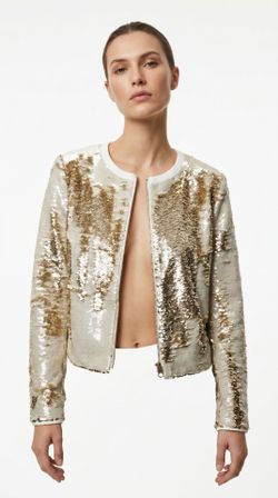 NWT Ted Baker London Size 2 Flip Sequin Jacket White Gold | Color Changing | Statement Luxury Jacket | Includes Original Cover