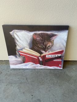Cat Reading in Bed Canvas Print