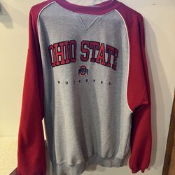 Vintage Large Men Ohio State OSU Buckeyes Sweatshirt Embroidered Logo Stitched Lettering Grey Red Men’s L