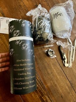 Mr and Mrs Wine Tumblers - Wedding Presents for Newlyweds, Bridal Shower Gifts, Also Includes: •Wine Bottle Opener • Insulated Wine Tote Cooling Bag *