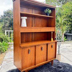 Mid Century Modern MCM Wood Walnut Bookshelf Cabinet Hutch Sideboard 