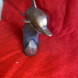 Vintage 4 Inch Copper Plated Alabaster Greek Dolphin Statue Imported From Greece