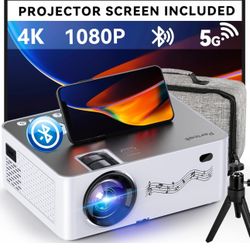 Pericat Q9 Projector with WiFi and Bluetooth, 5G WiFi Native 1080P/16000L Video Projector with Screen, 4K Support Outdoor Projector White