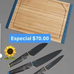 Especial Solo $70.00 Juego De 3 Cuchillos Y Tabla de Bambú Para Picar Princes House Ventas Finales 