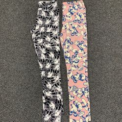 Two pair LulaRoe Mickey Mouse leggings one size fits small to medium (sizes 2, 3, 4, 5, 6, 7, 8, 9, 10) - very soft and very gently used
