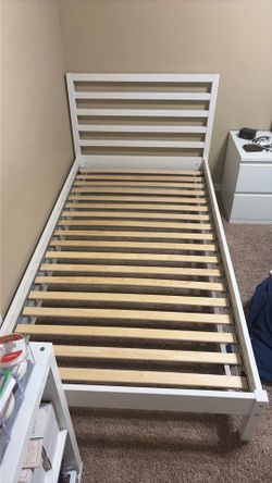 Twin White Wood Slatted Bed Frame with High Headboard, Painted Finish
