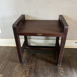 DecoTeak Eleganto Woodland Brown 20" Teak Shower Bench, Liftaide Arms