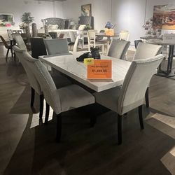 Black 7PC Marble Dining Table Set