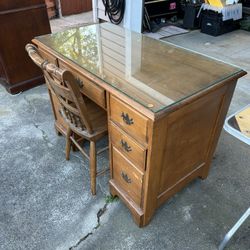 Vintage Child’s Desk W/ Glass Top and Chair