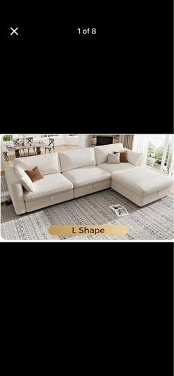 113" Modular L-Shaped Sectional Sofa – Cream, New in Box