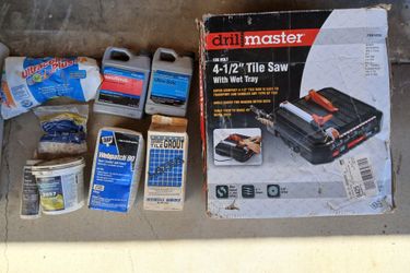 4-1/2" Wet Tile Saw with Floor Tiling, Grout, and Mortar Supplies