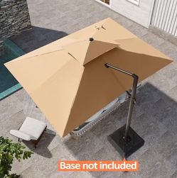 Double Top 13 ft. x 10 ft. Large Rectangular Aluminum Heavy-Duty 360° Rotation Offset Cantilever Patio Umbrella in Tan