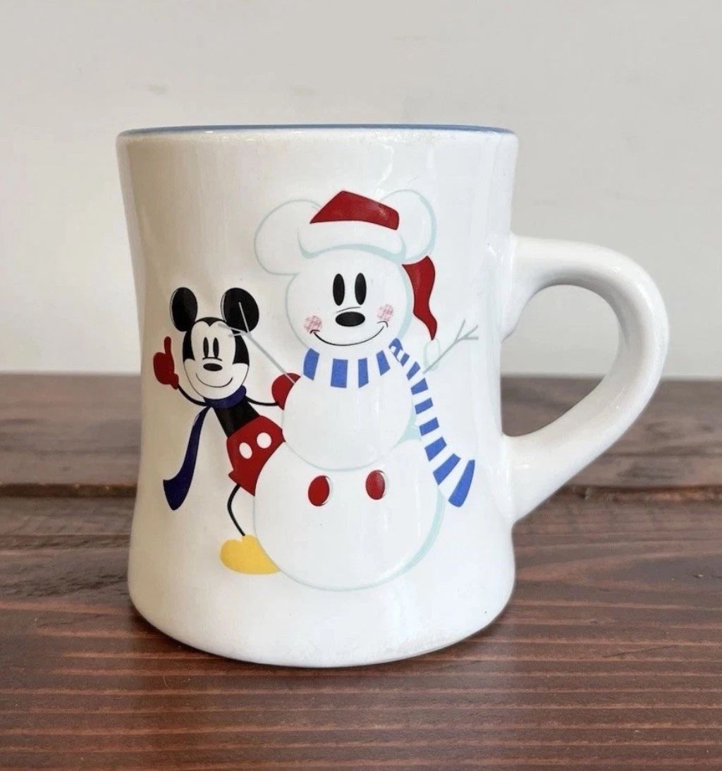 Christmas Mickey Mouse Coffee Tea Mug Cup Snowman Snowflake Disney Holiday
