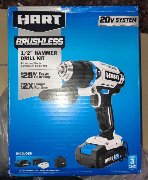Hart Brushless 1/2 Inch Hammer Drill KIT. Includes Battery And Charger 
