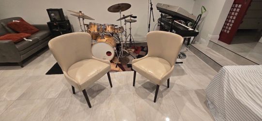 Cream Leather Accent Chairs – Set of 2