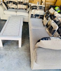 Beige Fabric Sectional Sofa with Accent Pillows