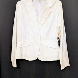 St Johns Bay Blazer White Embroidered Long Sleeve V Neck Button Down NWT