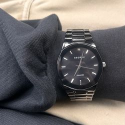 Men’s GEORGE Diamond Watch – Black Dial, Stainless Steel, Clean Luxury Look