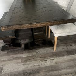 Dining Table (no chairs), Leather Recliner Chair, Small Coffee Table – Used, Good Condition