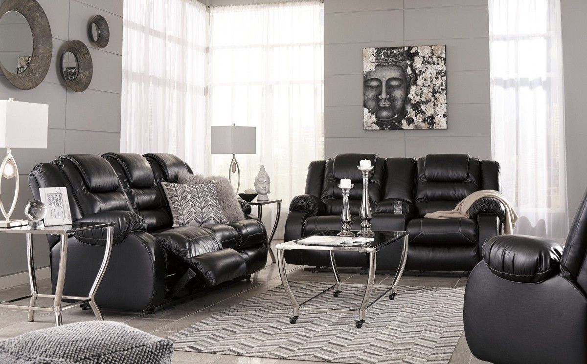 🌻[SPECIAL] Vacherie Black Reclining Living Room Set

