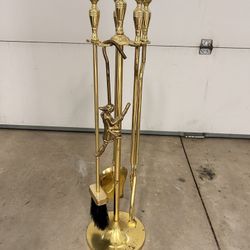 Brass Fireplace Tool Set (Complete)