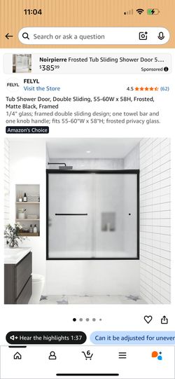 FELYL 60” Black Frosted Sliding Tub Shower Door – NEW
