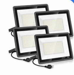 (H-7) 4 Pack 100W LED Flood Light,Super Bright Exterior Security Lights With Plug,IP66 Waterproof Outdoor Flood Light, 11600lm 5000K Daylight White Fl