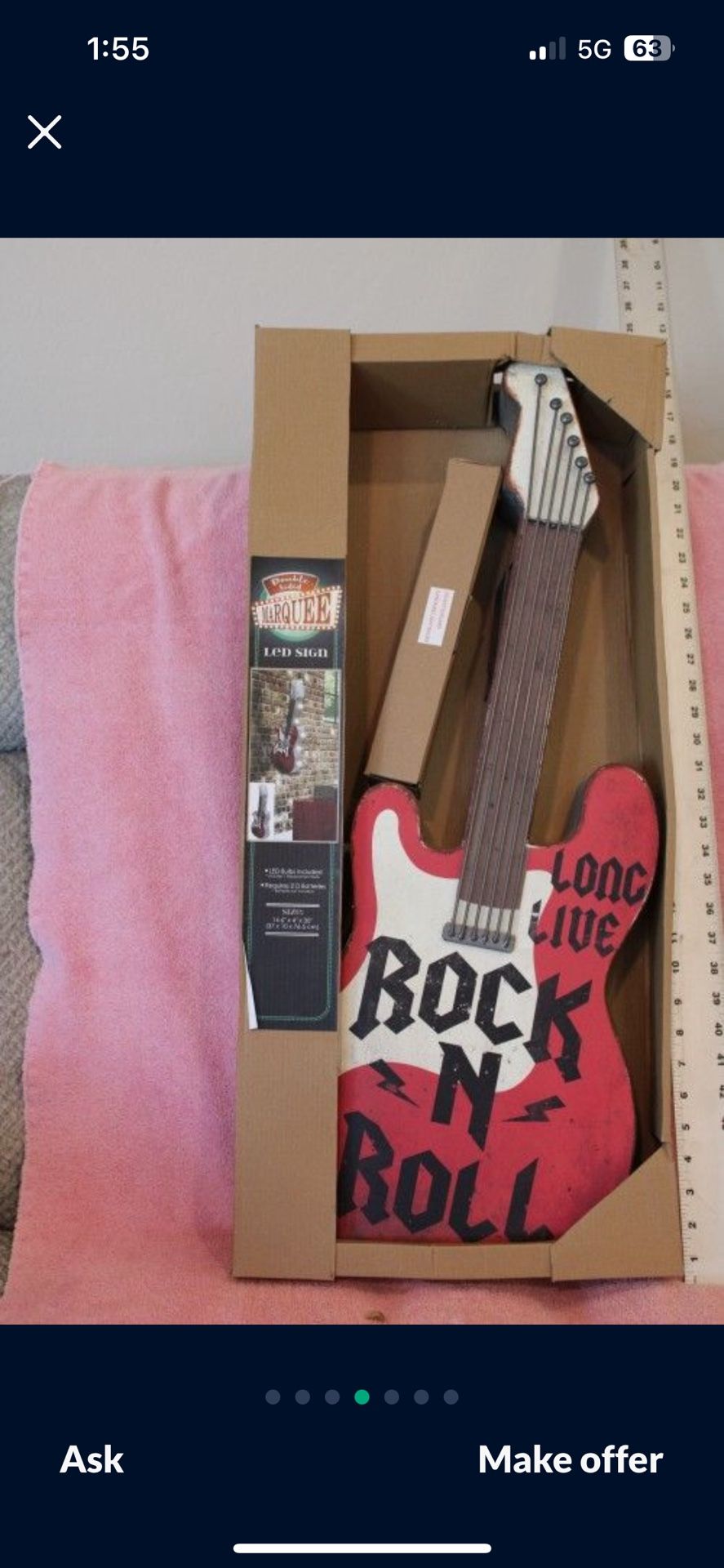 Rock N Roll Guitar LED Sign New