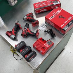 Milwaukee 5 Pc Cordless Combo Tool Set 3 Batteries And Charger 