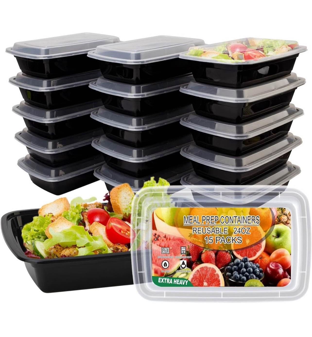 15 Pack Meal Prep Containers Reusable 24oz, Plastic Food Prep Containers