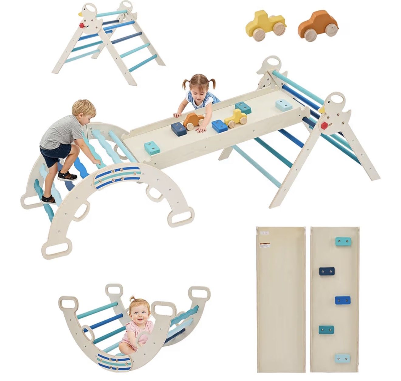 Brand New In The Box- Toddler Climbing Toys and Play Structure Indoor, Pikler Triangle Set, 9-in-1 Wooden Montessori Climbing Set with Arch, Ramp and