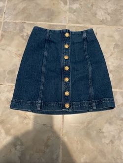 Sézane Denim Button Front Mini Skirt SZ 36 Blue Organic Cotton