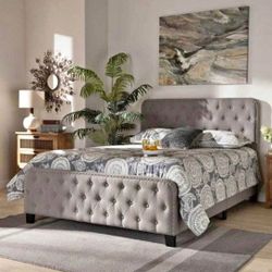 Beautiful Gray tufted upholstered king bed) New In A Box)