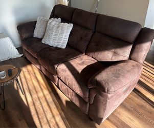 BROWN SUEDE 3 SEAT POWER SOFA