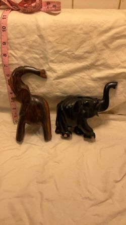 Vintage Teak  And  Ebony Wood Elephants 