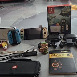 Tears of Kingdom OLED Nintendo Switch Including Many Accessories and a Game.