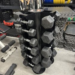 New Dumbbell Set 5 to 50lbs w/ Rotating Rack 