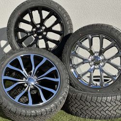 NEW 22” Ford F150 rims 6 lug 6x135mm Expedition wheels Black A/T tires 285/45R22 Fx4 Chrome