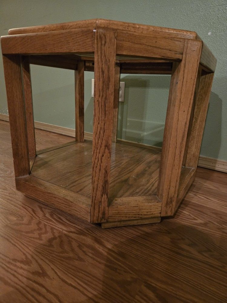 Oak End Table with Glass Top 
