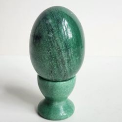 Green Jade Aventurine Gemstone Reiki Healing Egg w/Stand 3.7"