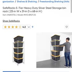 5 Tier Heavy Duty Silver Steel Storage Bin Rack
