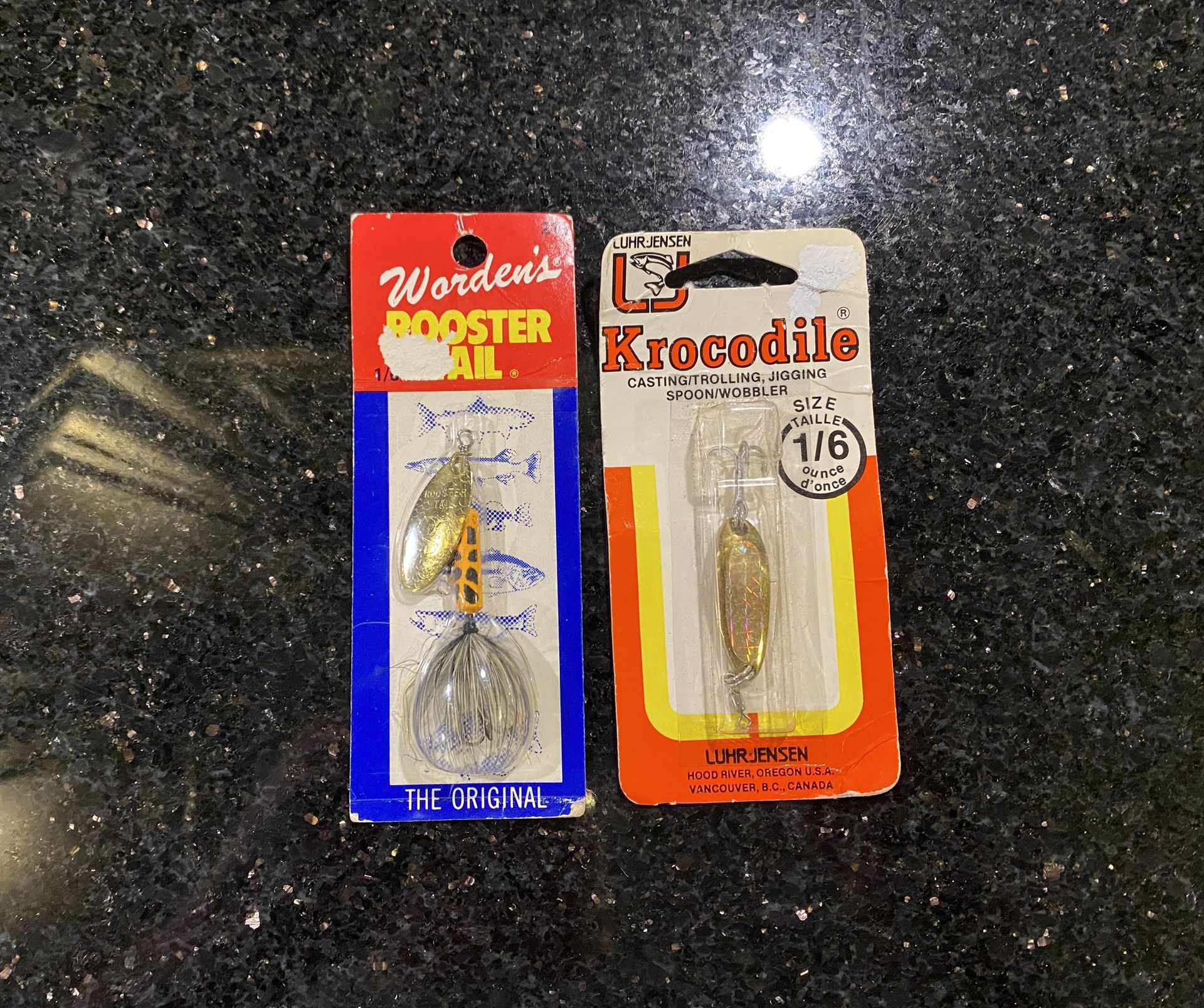 2 Vintage 1/6oz Lures Worden Rooster Tail 210 YLCD RT & LUHR JENSEN KROCODILE