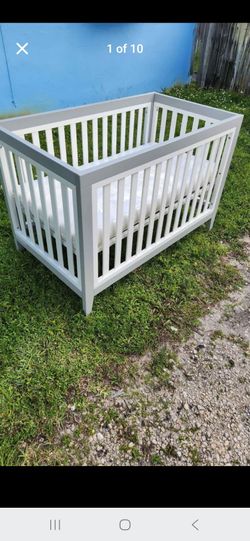 White Wooden Baby Crib with Mattress